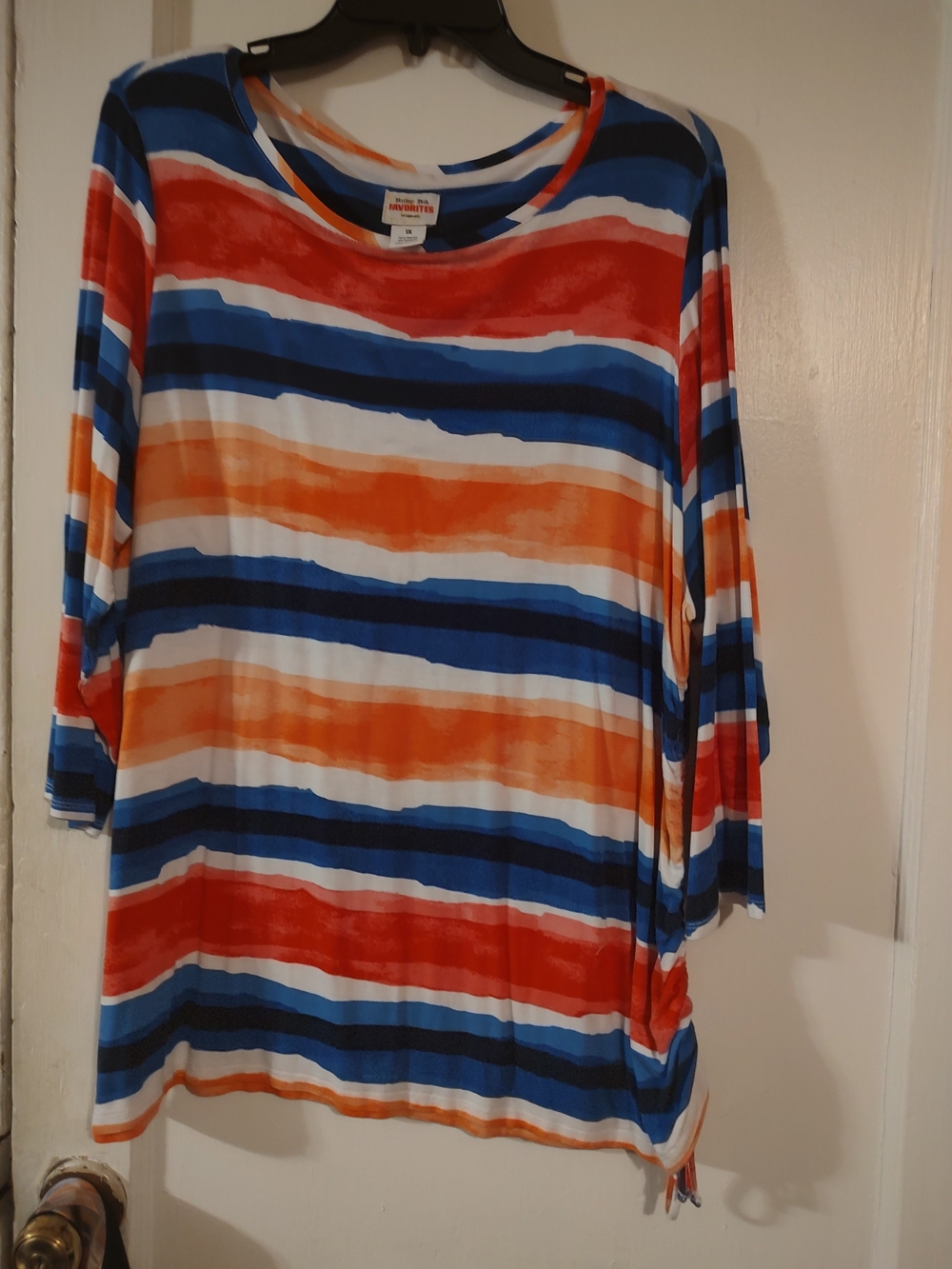 Ruby Rd. Striped Scoop-Neck Top in Blue, Orange & Red